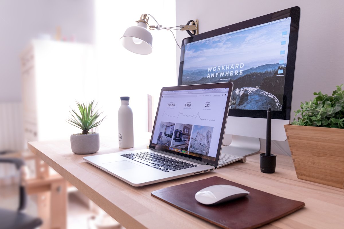 A real workspace with a computer and desk accessories